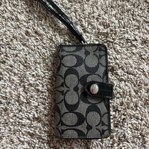 Coach Signature Canvas Wristlet Phone Case in Black and Brown